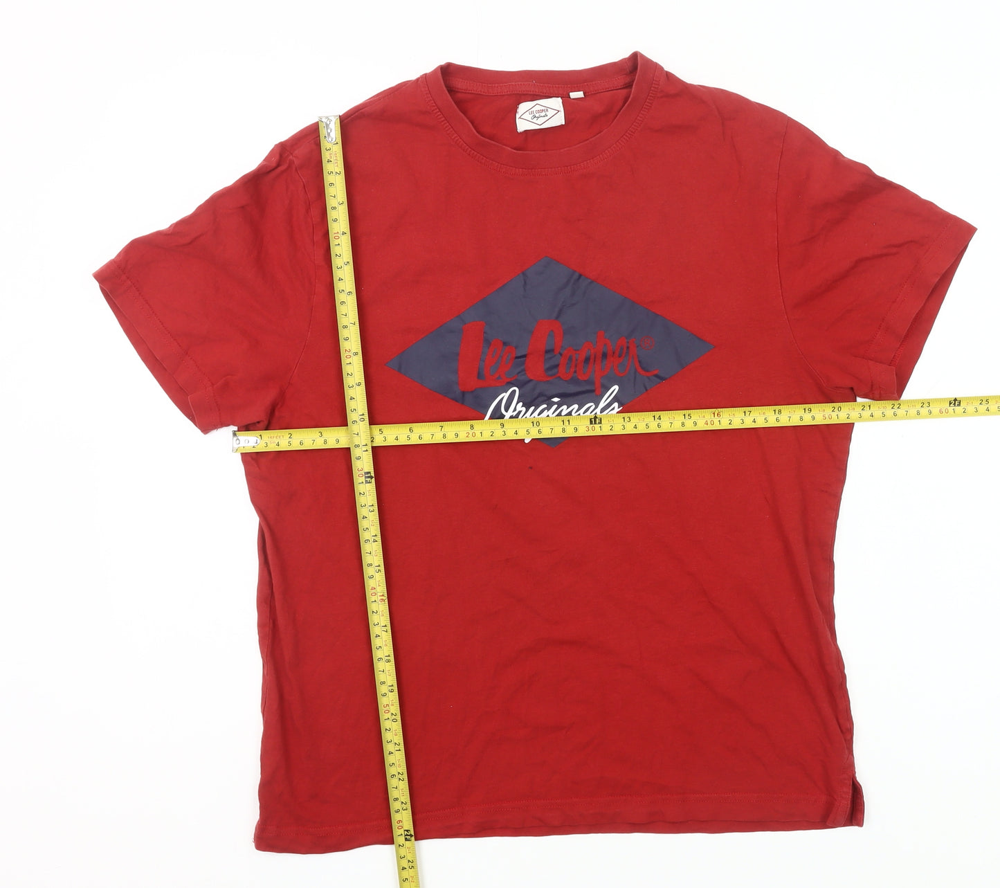 Lee Cooper Men's Red Graphic Logo Crew Neck Cotton T-Shirt L