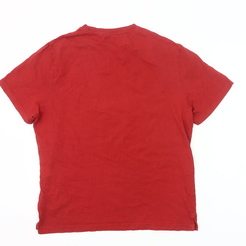 Lee Cooper Men's Red Graphic Logo Crew Neck Cotton T-Shirt L