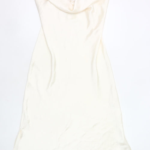 Savida Womens Ivory Size 12 Slip Dress Midi Cowl Neck Polyester