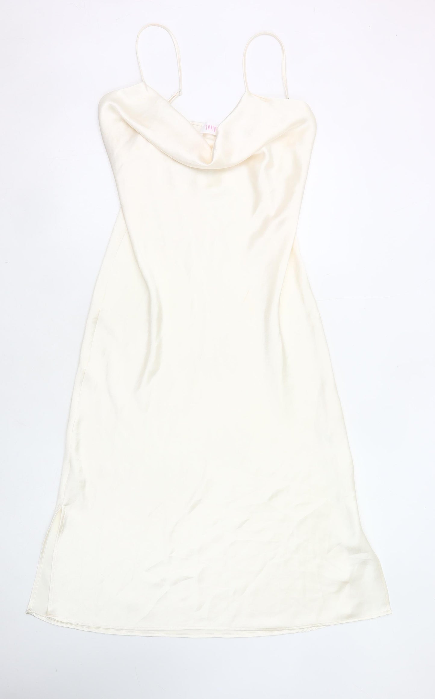 Savida Womens Ivory Size 12 Slip Dress Midi Cowl Neck Polyester