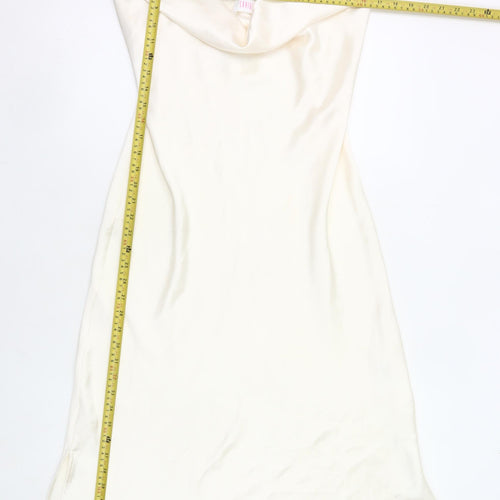 Savida Womens Ivory Size 12 Slip Dress Midi Cowl Neck Polyester