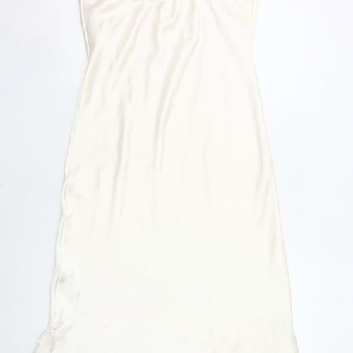 Savida Womens Ivory Size 12 Slip Dress Midi Cowl Neck Polyester