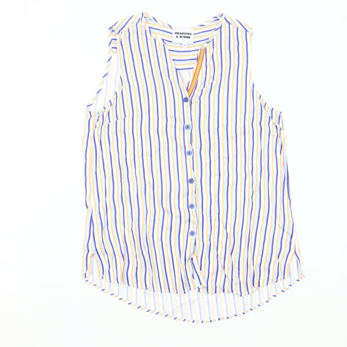 Meadows & Byrne Women’s Multicoloured Striped Sleeveless Viscose Button-Up Shirt Top M