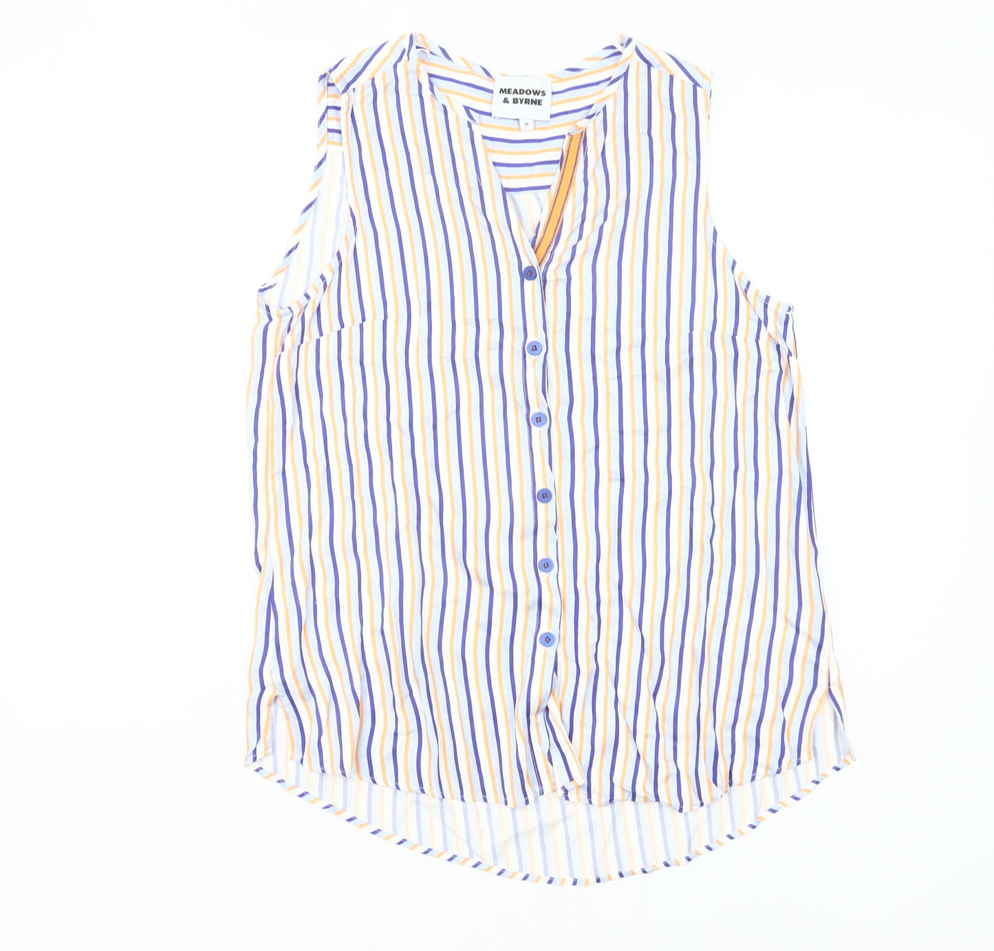 Meadows & Byrne Women’s Multicoloured Striped Sleeveless Viscose Button-Up Shirt Top M