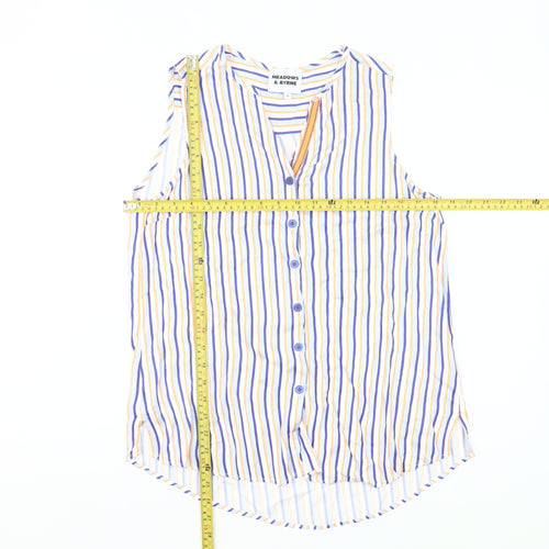 Meadows & Byrne Women’s Multicoloured Striped Sleeveless Viscose Button-Up Shirt Top M