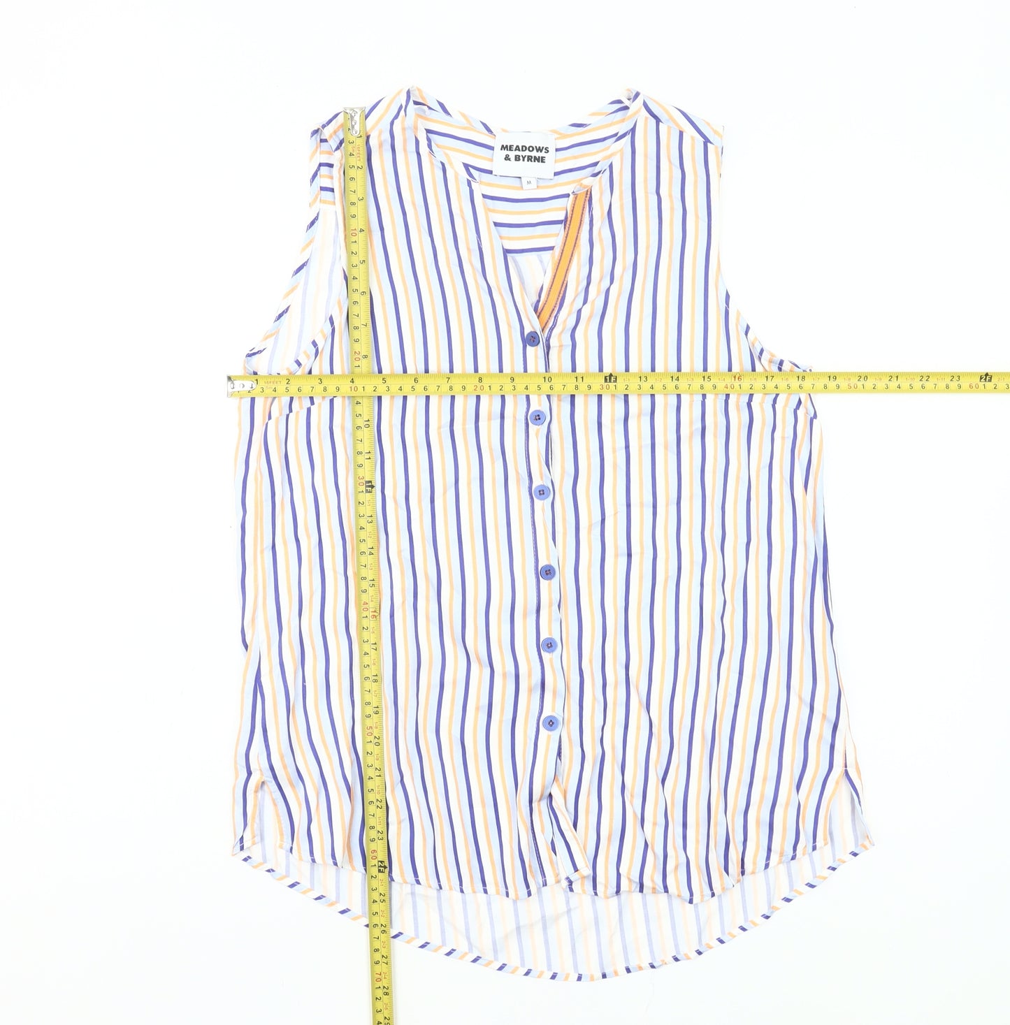 Meadows & Byrne Women’s Multicoloured Striped Sleeveless Viscose Button-Up Shirt Top M