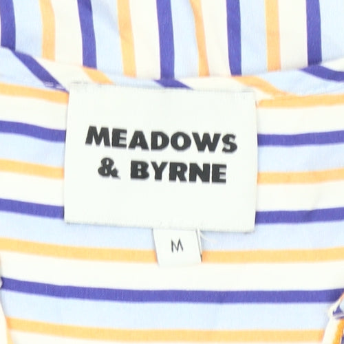 Meadows & Byrne Women’s Multicoloured Striped Sleeveless Viscose Button-Up Shirt Top M