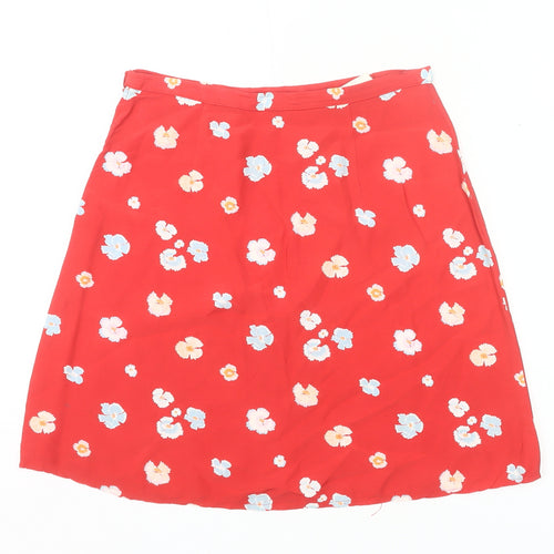 United Colors of Benetton Womens Red Floral A-Line Viscose Skirt Size 14