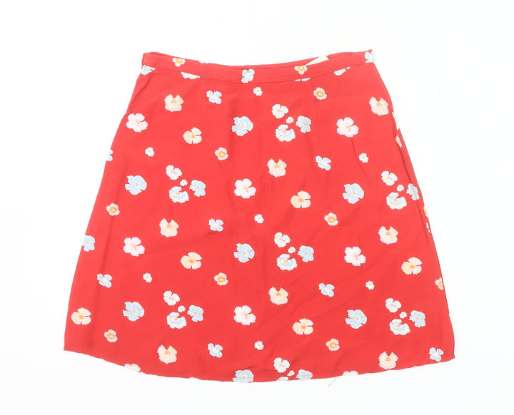 United Colors of Benetton Womens Red Floral A-Line Viscose Skirt Size 14