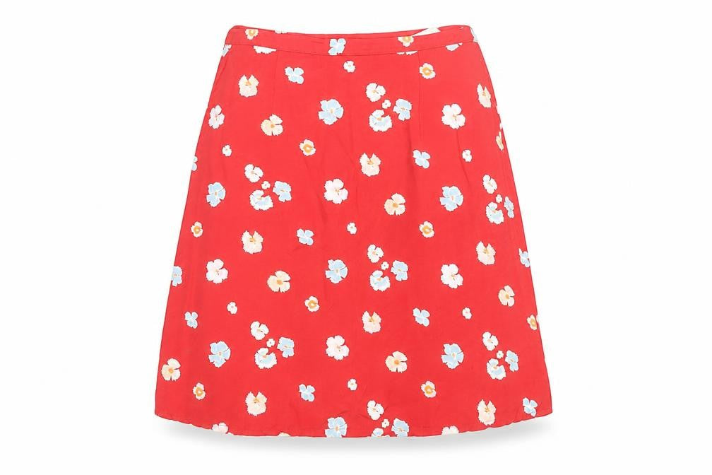 United Colors of Benetton Womens Red Floral A-Line Viscose Skirt Size 14