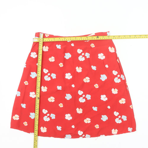 United Colors of Benetton Womens Red Floral A-Line Viscose Skirt Size 14