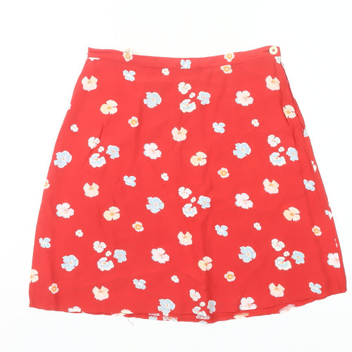 United Colors of Benetton Womens Red Floral A-Line Viscose Skirt Size 14