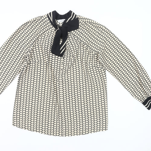 Gallery Womens Ivory Black Bow Neck Long Sleeve Blouse UK 8