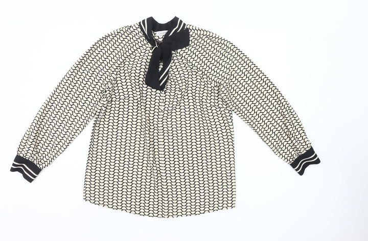 Gallery Womens Ivory Black Bow Neck Long Sleeve Blouse UK 8