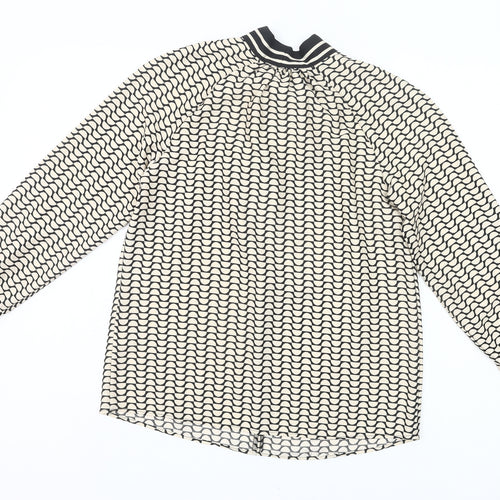 Gallery Womens Ivory Black Bow Neck Long Sleeve Blouse UK 8
