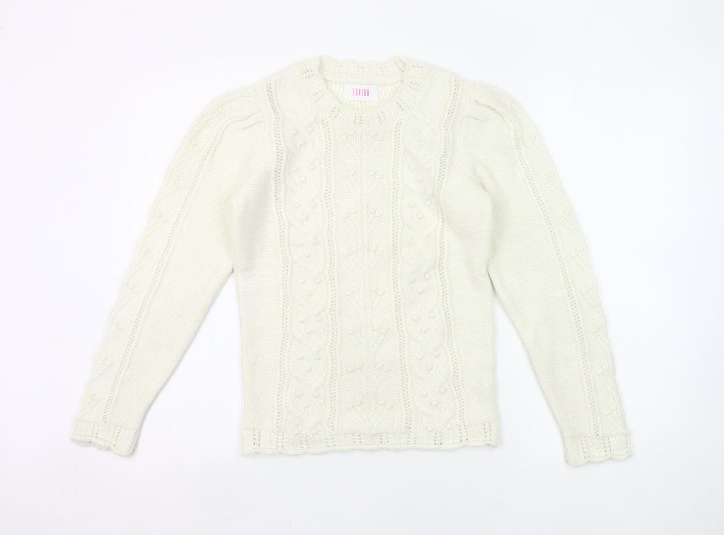Savida Women’s Ivory Cable Knit Puff Sleeve Jumper XS