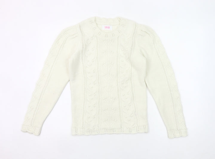 Savida Women’s Ivory Cable Knit Puff Sleeve Jumper XS
