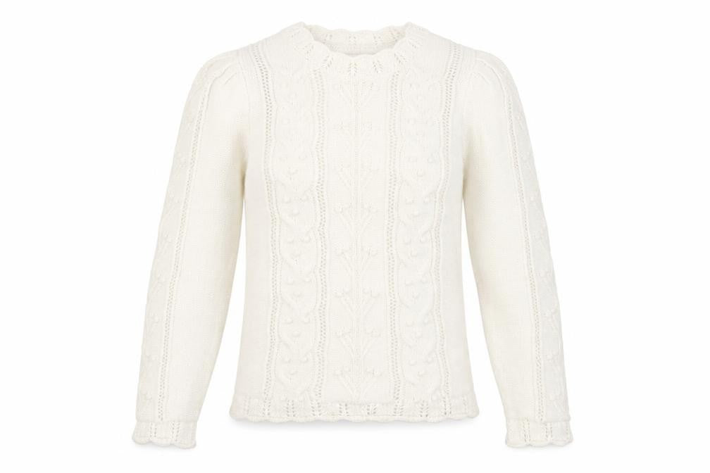 Savida Women’s Ivory Cable Knit Puff Sleeve Jumper XS