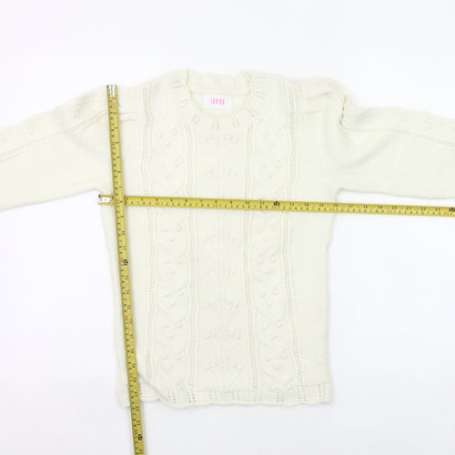 Savida Women’s Ivory Cable Knit Puff Sleeve Jumper XS