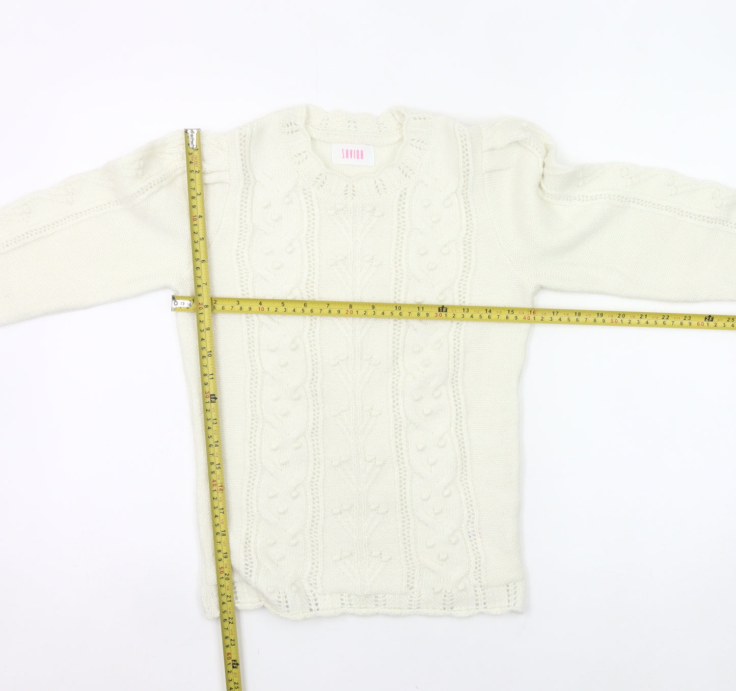 Savida Women’s Ivory Cable Knit Puff Sleeve Jumper XS