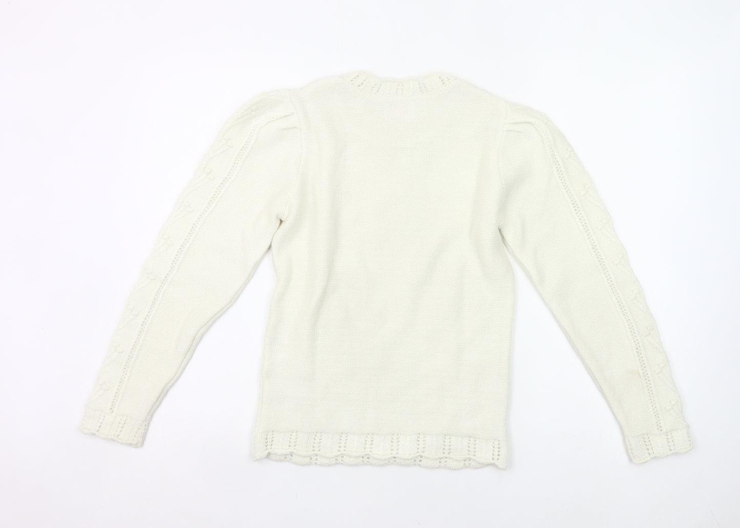 Savida Women’s Ivory Cable Knit Puff Sleeve Jumper XS