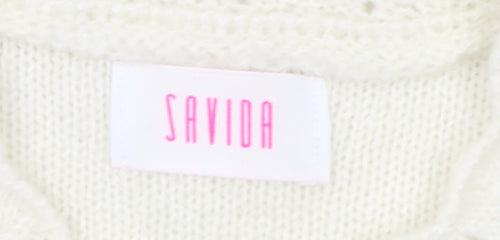 Savida Women’s Ivory Cable Knit Puff Sleeve Jumper XS