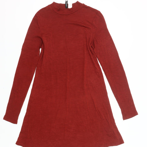 H&M Women Red High Neck A-Line Dress Size 6 Long Sleeve