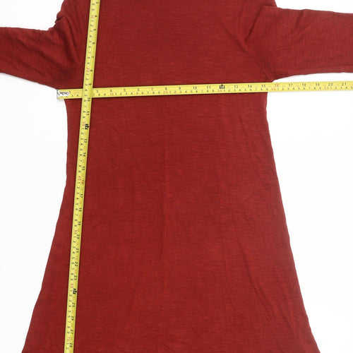 H&M Women Red High Neck A-Line Dress Size 6 Long Sleeve