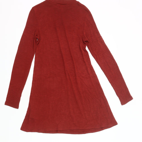 H&M Women Red High Neck A-Line Dress Size 6 Long Sleeve