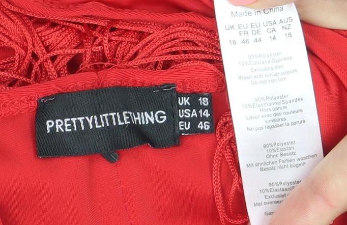 PrettyLittleThing Women’s Red Fringe Strapless Camisole Top Size 18