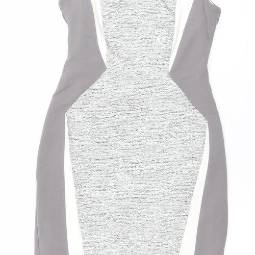 Next Women’s Grey White Colourblock Sheath Dress Size 12 Sleeveless Workwear
