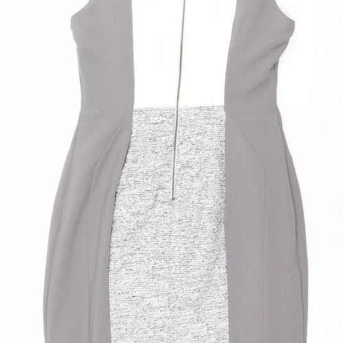Next Women’s Grey White Colourblock Sheath Dress Size 12 Sleeveless Workwear