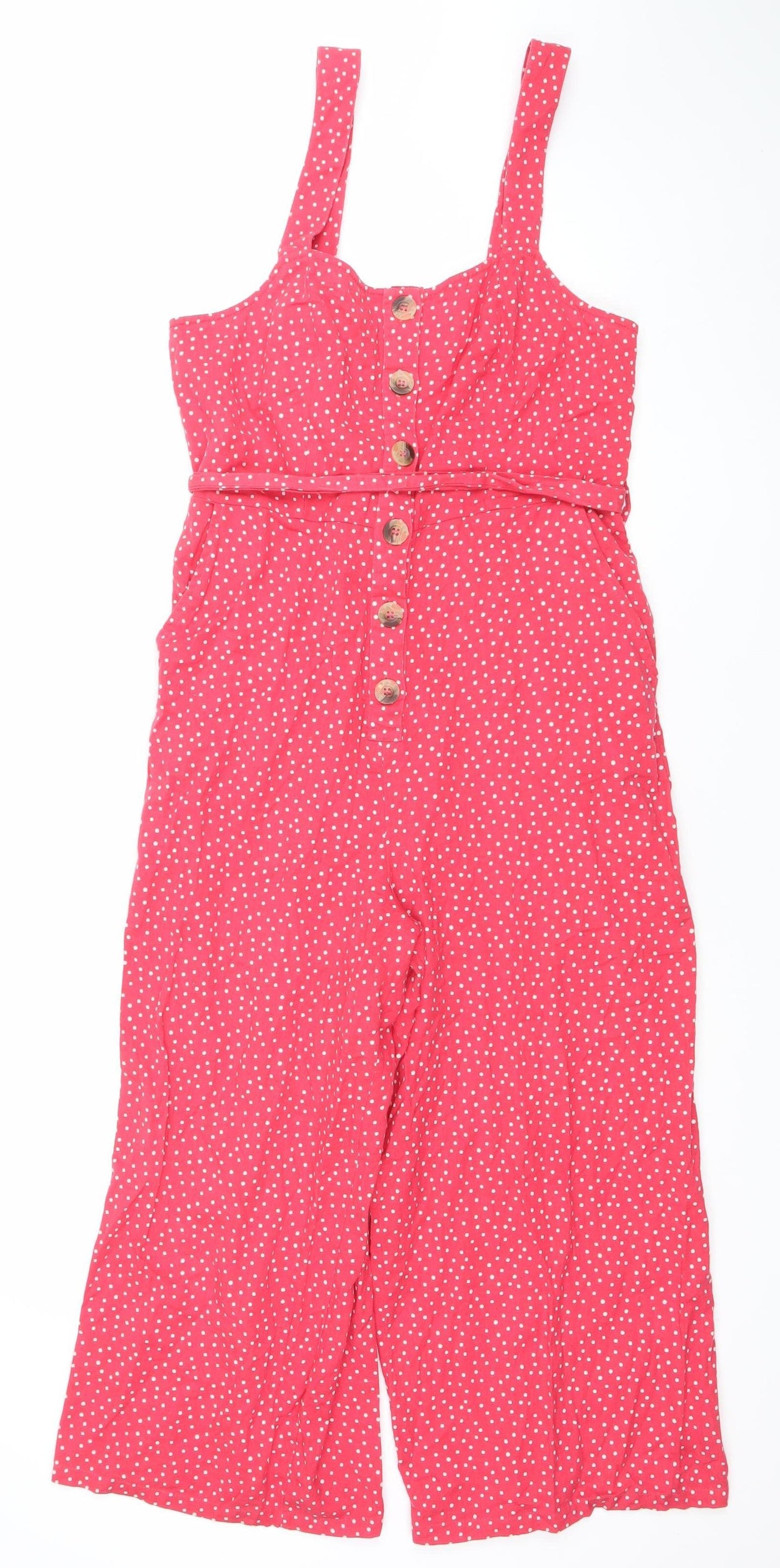 New Look Women’s Pink Polka Dot Jumpsuit Size 10 Sleeveless Wide Leg