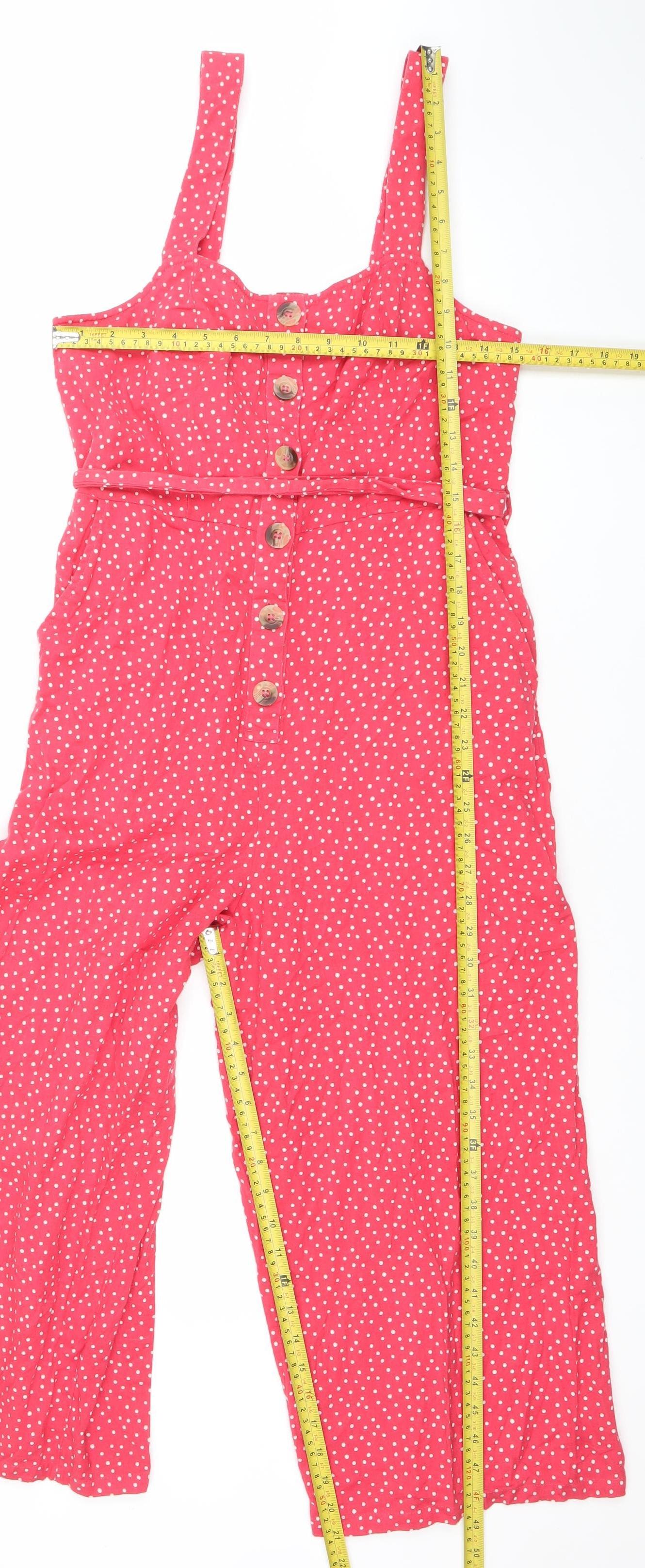 New Look Women’s Pink Polka Dot Jumpsuit Size 10 Sleeveless Wide Leg