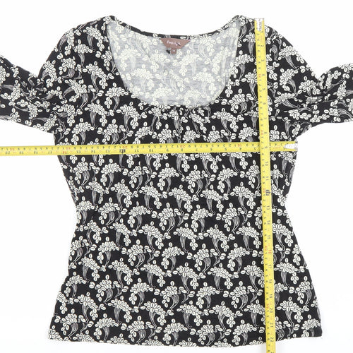 Phase Eight Womens Black Floral Jersey Tunic Blouse Size 14