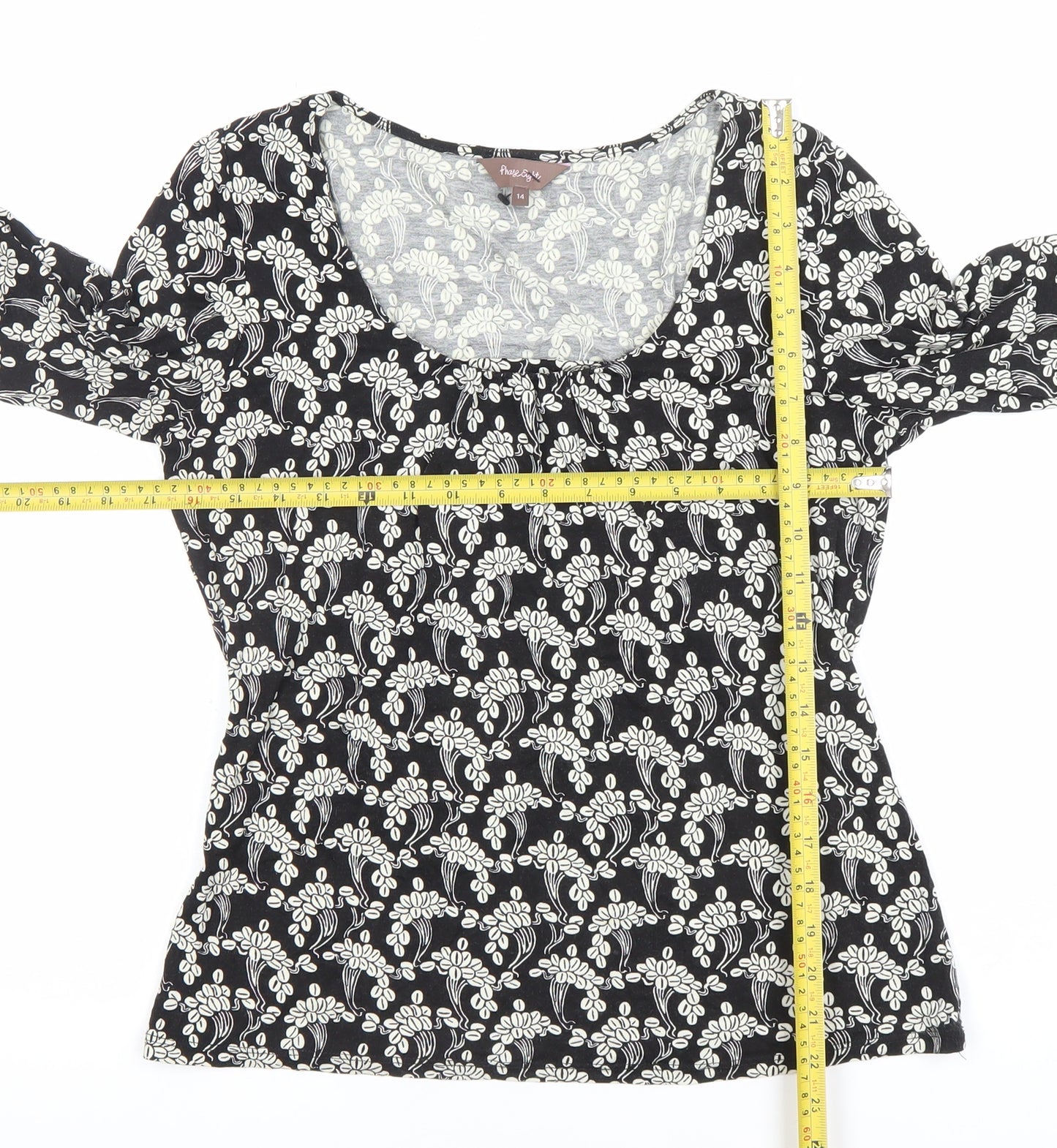 Phase Eight Womens Black Floral Jersey Tunic Blouse Size 14