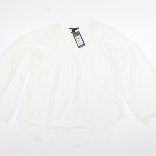 New Look Women’s White 3/4 Sleeve V-Neck Tunic Blouse Size 8