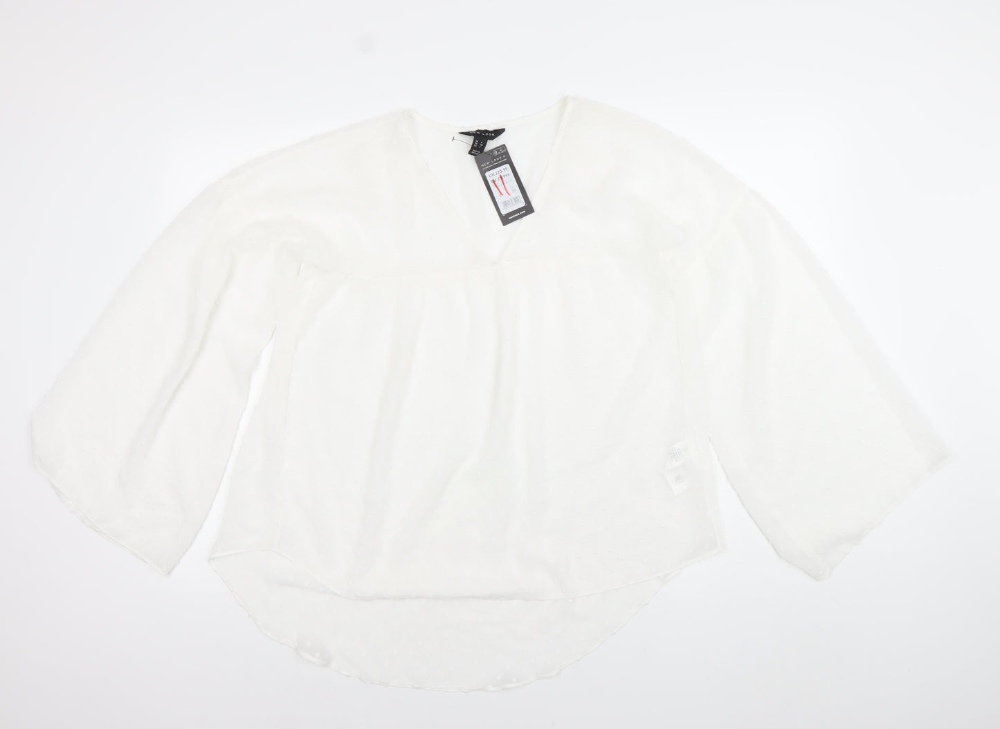New Look Women’s White 3/4 Sleeve V-Neck Tunic Blouse Size 8