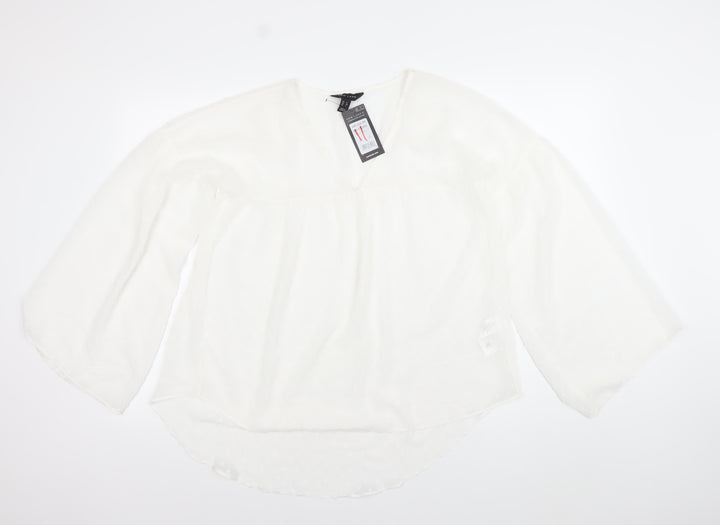New Look Women’s White 3/4 Sleeve V-Neck Tunic Blouse Size 8