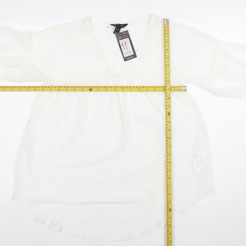 New Look Women’s White 3/4 Sleeve V-Neck Tunic Blouse Size 8
