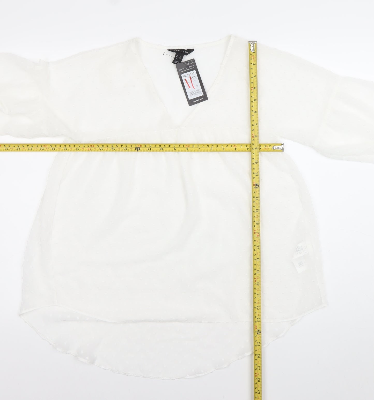 New Look Women’s White 3/4 Sleeve V-Neck Tunic Blouse Size 8