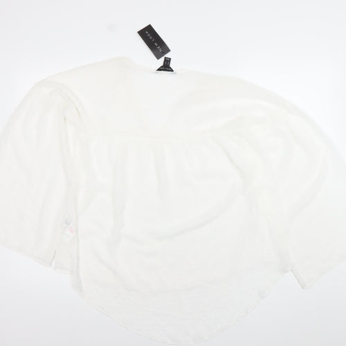 New Look Women’s White 3/4 Sleeve V-Neck Tunic Blouse Size 8
