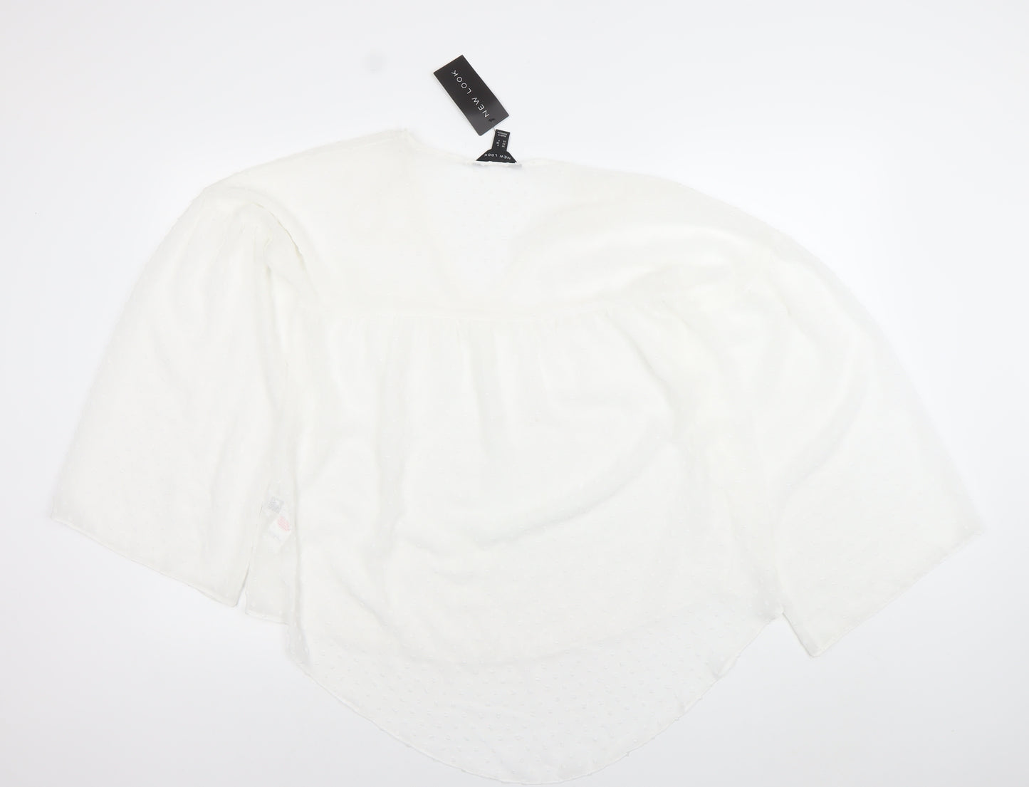 New Look Women’s White 3/4 Sleeve V-Neck Tunic Blouse Size 8