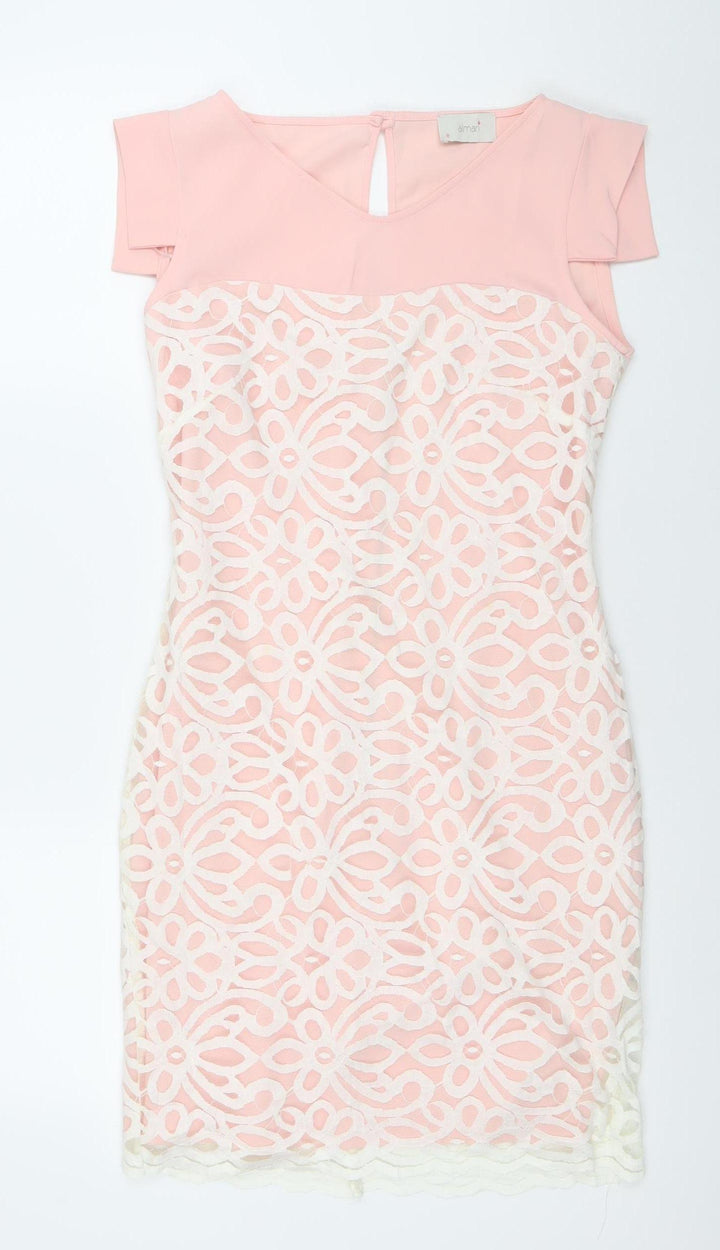 Almar Womens Pink Lace Bodycon Dress Size 8 Wedding Party