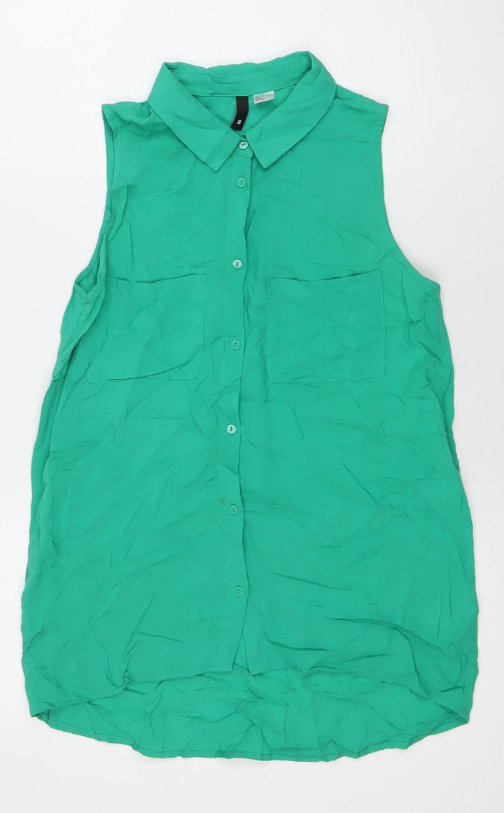 Divided Womens Green Sleeveless Button-Up Shirt Size 6