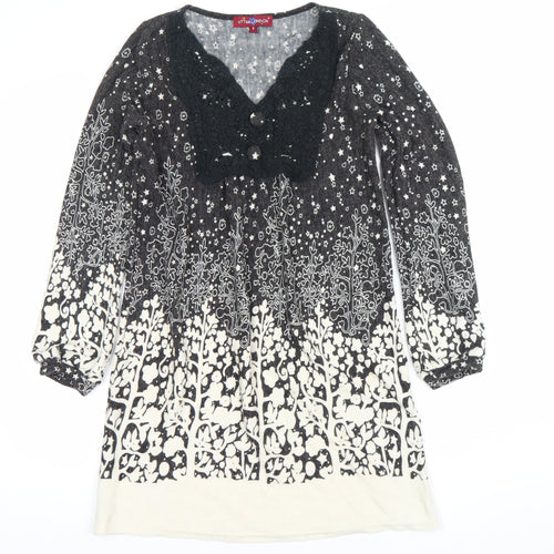 Uttam London Womens Black Floral Knit Shift Dress Size S Long Sleeve