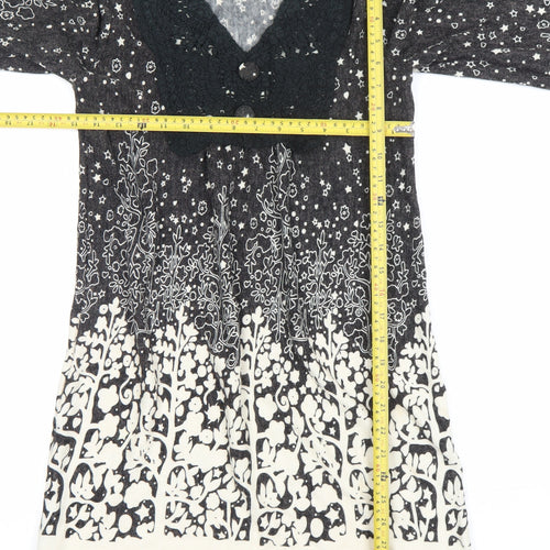 Uttam London Womens Black Floral Knit Shift Dress Size S Long Sleeve