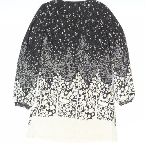 Uttam London Womens Black Floral Knit Shift Dress Size S Long Sleeve
