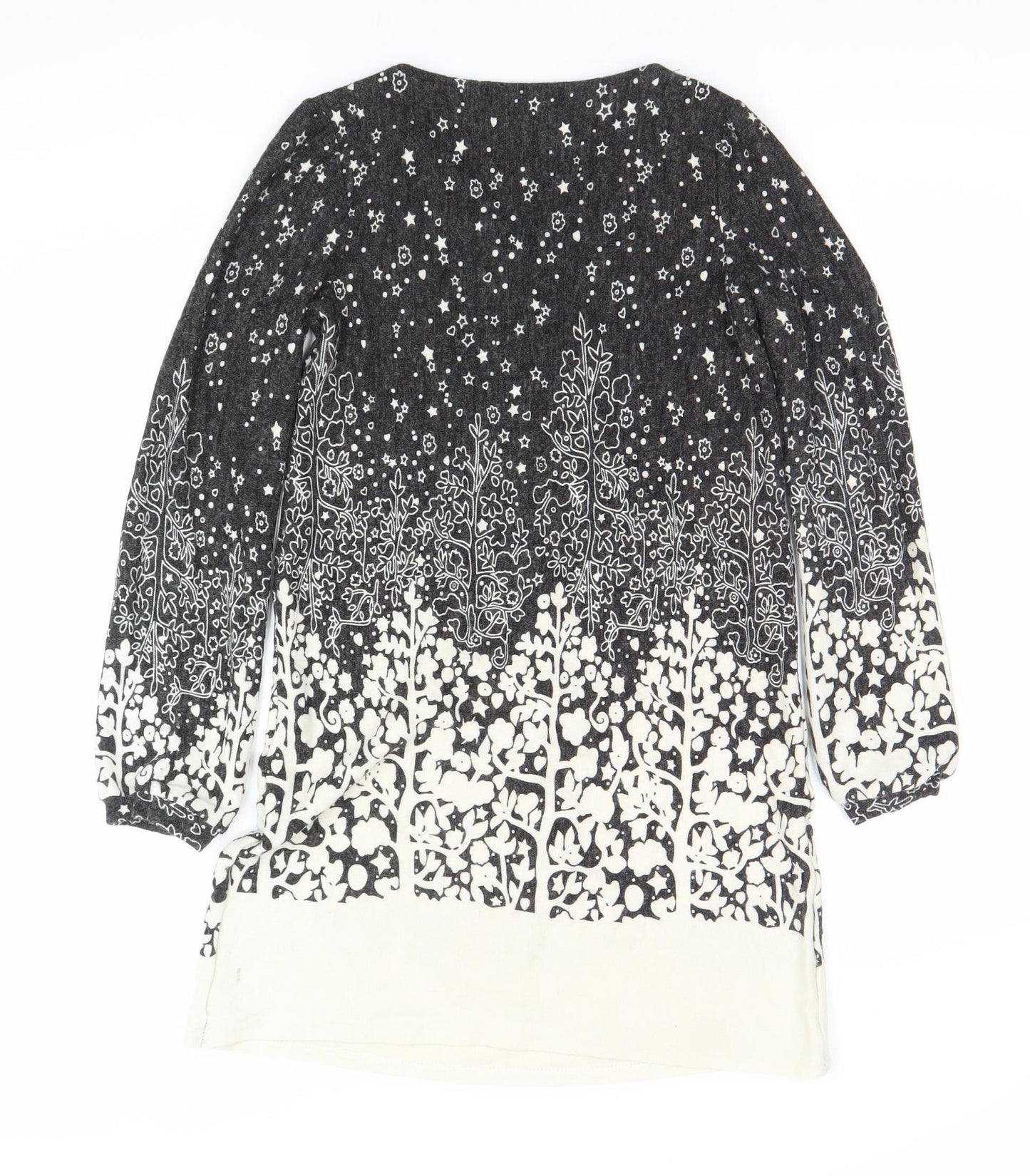 Uttam London Womens Black Floral Knit Shift Dress Size S Long Sleeve