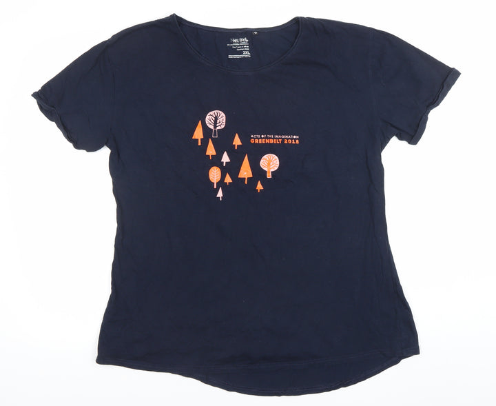Neutral Womens Blue 2XL Festival Print Cotton T-Shirt